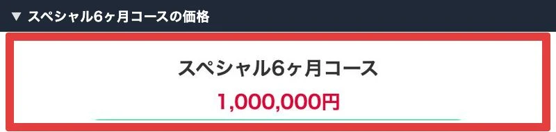 公開コース表のスペシャル6ヶ月コース100万円